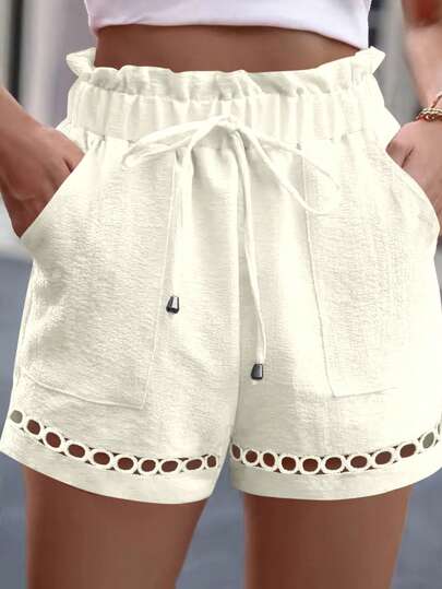 Almamuse 2025 Plus Size Women Frill Trim Waist Tie Pocket Floral Shorts, Summer