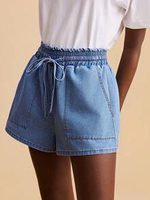 Travachic 女士纯色休闲牛仔短裤 - 淺色水洗藍 - 查看 3