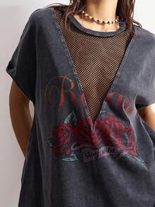 Bohemela Casual Solid Color Knit Round Neck Short Sleeve Loose Washed Women Mini Dress - Black - View 10