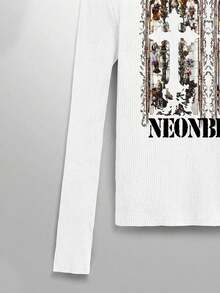 NEON BLANC 男士圆领罗纹字母蝴蝶印花休闲日常长袖T恤 - 白色 - 查看 4