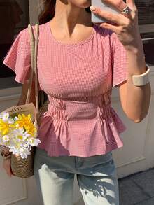 Elyressa A Summer Plaid Shirt With French Style Woven By A Lady - Red and White - View 1