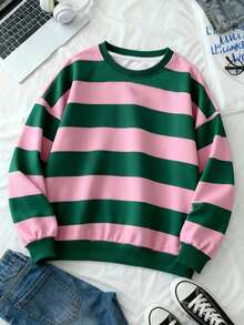 Franclia Áo nỉ chui đầu thường ngày cho nữ, phong cách Hàn Quốc, thời trang đa năng, thích hợp làm áo khoác ngoài, thiết kế họa tiết sọc nhiều màu, chụp ảnh đường phố, thích hợp cho cắm trại, mùa thu, mùa đông, mùa tựu trường - Nhiều màu - Xem 5