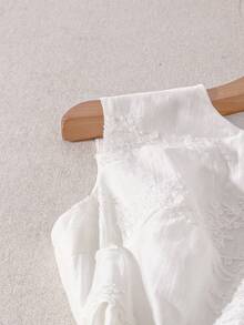 Lyxana Abito elegante da donna con collo rotondo, in Tencel, con vita arricciata e ricamo - Bianco - Visualizzare 4