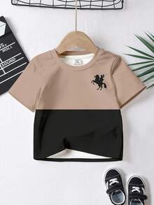 Set de 3 camisetas de manga corta con bloques de color, estampado de logotipo pequeño y diseño clásico y fresco, adecuadas para primavera/verano, para niños pequeños - Multicolor - Ver 4