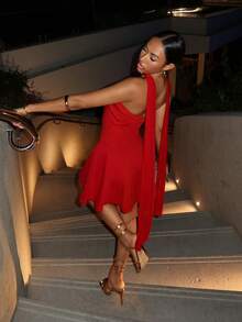 Slaydiva 2025 New Party, Birthday, Cocktail, Valentine's Day, Halloween, Christmas, Wedding, Daily Wear French Style Strapless A-Line Princess Mini Dress - Red - Cherry Red - View 3