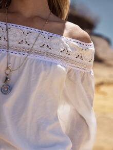 MOTF STUDIO 女士亚麻蕾丝钩边单肩衬衫