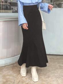 DAZY Rok Midi Minimalis Warna Polos untuk Wanita, Cocok untuk Pakaian Sehari-hari - Grey - View 4