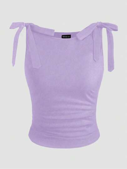 GlowEve Women's Summer Sleeveless Round Neck Camisole With Bow Tie Shoulder Design, Tight Fit, Fashionable And Versatile