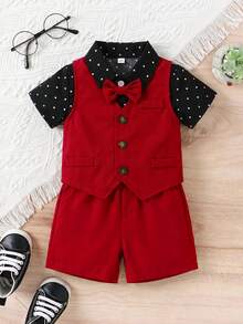 SHEIN Conjunto informal de caballero con diseño de botones delanteros para bebés niños