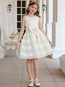 SHEIN Đầm không tay cổ tròn thanh lịch, thời trang dành cho bé gái tuổi teen - trắng - Xem 5