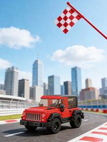 Red Off-Road Vehicle Building Blocks (302PCS) With Container Storage Box - Simulation Details & TPR Tyre Kit For Enthusiasts - Multicolor - View 2