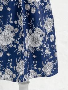 SHEIN Young Girls Casual Back To School Spring Blue White Dress Print - Navy Blue - View 8