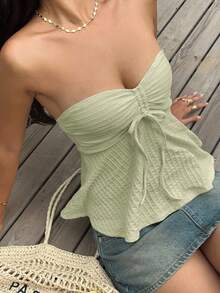 SHEIN EZwear Women's Mint Green Knit Tube Top, Casual & Vacation Wear Light Green Top Light Green Strapless Top Summer Top Strapless Summer Top Sexy Summer Top Strapless Summer Dress Sexy Vacation Dress Sexy Sundress Sage Dress Light Green Dress Sexy Spring Dress - Mint Green - View 7