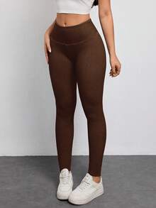 SHEIN Unity Women's High Waist Skinny Casual Versatile Jeans - Coffee Brown - View 6