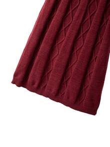 GlowEve CURVE Women's New V-Neck Rope Pattern Classic Design Hem Drawstring Long Sleeve Regular Knitted Cardigan, Elastic Waist Rope Pattern Flared Midi Elegant Versatile Date Sweet Sweater Set, Autumn/Winter