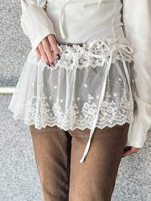 FRIFUL Falda casual y versátil de mujer con cintura con cordón, de tela de encaje transparente de unicolor, para primavera - Blanco - Ver 6