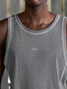 NEON BLANC Stretchy Ribbed Gym Tank Top Men | White Stitch Athletic Sleeveless Shirt - Grey - View 5