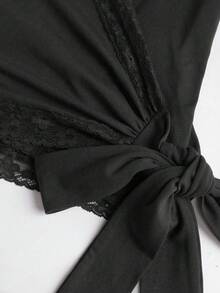 Sweetra Bộ đồ nữ màu nâu cà phê, cổ chữ V, thắt dây chéo, tay dài, quần ống đứng, thanh lịch, 2 món, thích hợp cho mùa thu/đông. - màu đen - Xem 7