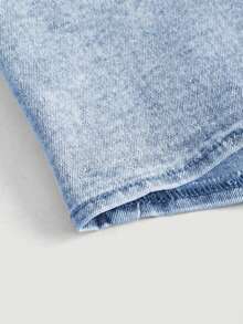 SHEIN MOD Áo hai dây denim xếp ly cài cúc phía trước màu xanh nhạt dành cho nữ - Rửa nhẹ - Xem 3
