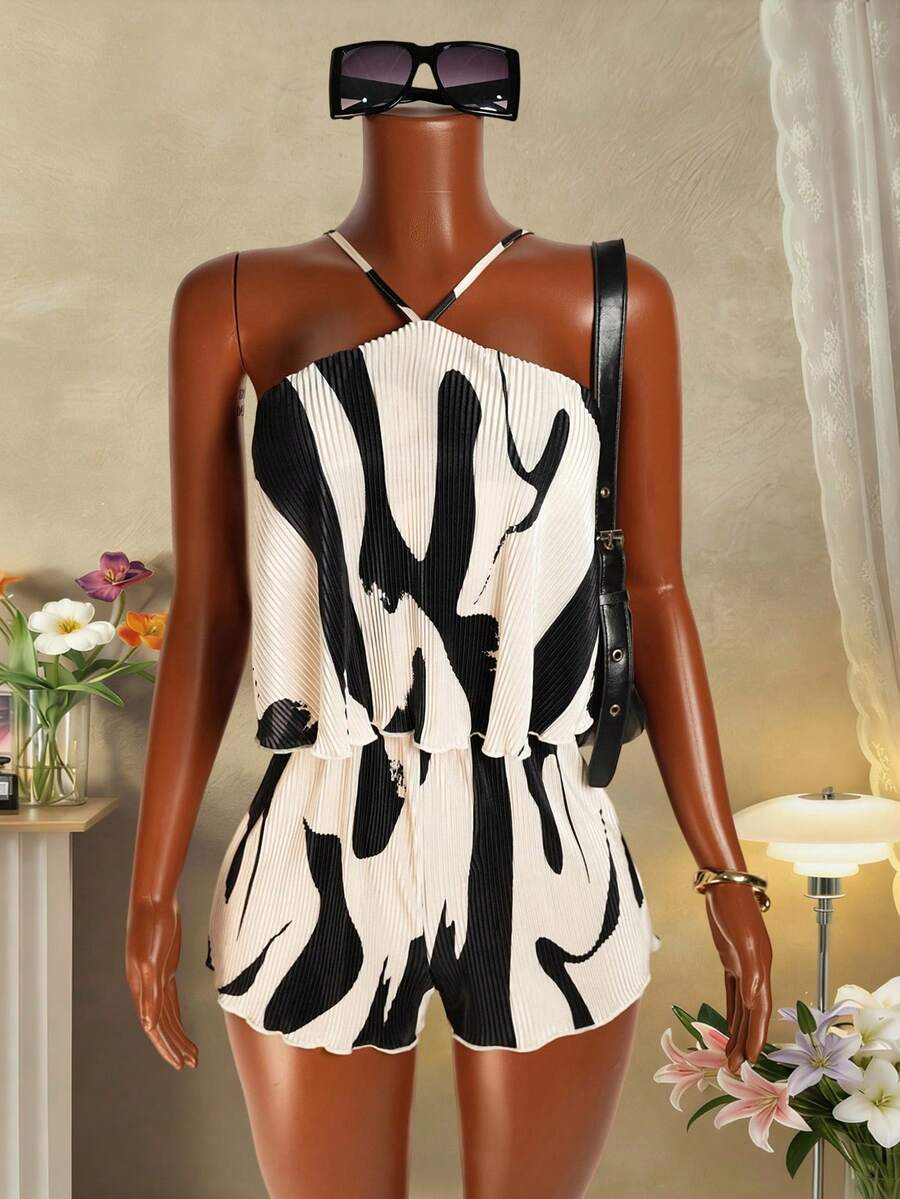 Mistrie Women's Color Block Sleeveless Romper - Apricot - View 1