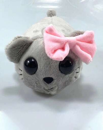 POKOJA LAND 1 Piece Adorable Gray Cat Plush Toy - Soft Stuffed Kitten With Big Eyes And Pink Bow