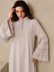 Graceveil 粉色高领拉链设计休闲时尚长袍 - 粉色 - 查看 3