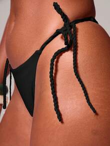 Musera Resort Celana Bikini Satin Ikat Tali Saja Ibiza Liburan Seksi Musim Semi Musim Panas Festival Rave Pakaian Pantai Renang Tequila Sunrise - Hitam - View 5