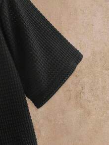 Mainfolk Men's Black Henley Shirt,Summer Casual Holiday Textured Solid Color Button Half Placket Short Sleeve T-Shirt Simple Fashion Commuting Western Style - Black - View 8