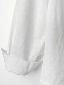 Franclia 女士纯色前开襟休闲长袖衬衫 - 白色 - 查看 4