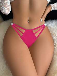 MidnightGlam Quần lót G-string dệt kim loại rỗng, không đường may, gợi cảm dành cho nữ - Màu Hồng Tươi - Xem 4