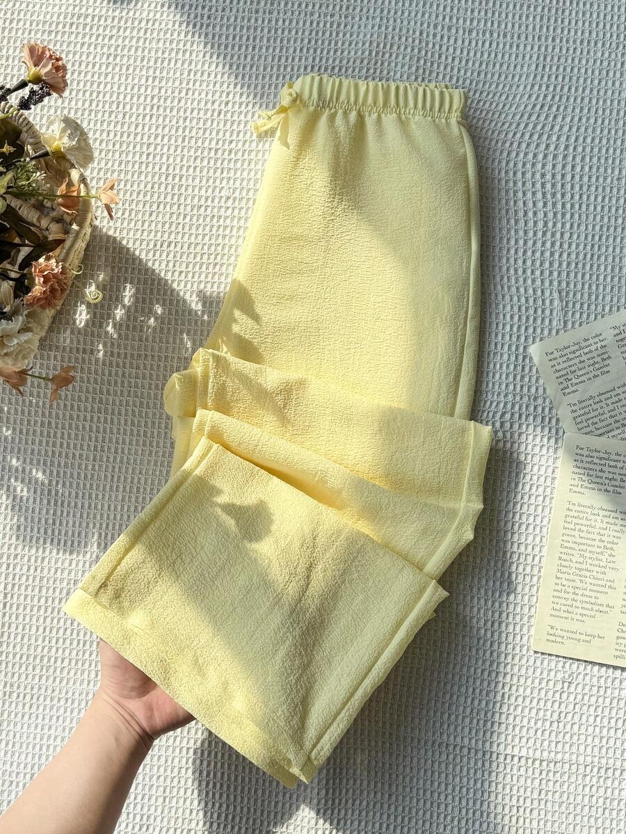 Tween Girls' Yellow Loose Woven Casual Beach Pants, Suitable For Spring/Summer Holiday - Yellow - View 1