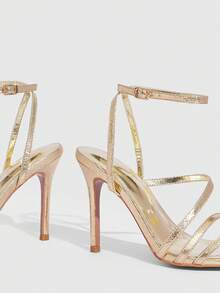 CUCCOO SZL 10cm Pointed Toe Sexy High Heel Sandals With White Rhinestone Criss-Cross Design Valentine's Day - Gold - View 7