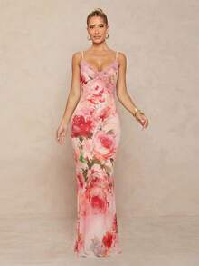 Lumalex Đầm nữ thanh lịch, in hoa, phối ren, ôm dáng. - Màu Hồng baby - Xem 9