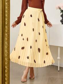 Modelyn 时尚新款褶皱波点休闲女裙 - 淡黃色 - 查看 4