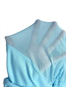 SHEIN EZwear 女士薄荷蓝露肩荷叶边迷你连衣裙，性感 - 薄荷藍 - 查看 7