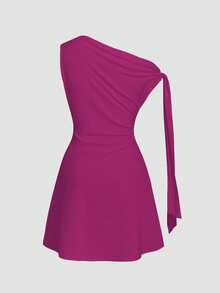 Celisse Women's Asymmetric Tie-Up Waist Short Dress - Purple - View 5