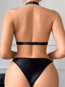 SHEIN Sexy Hollow-Out Crisscross Lingerie (Wireless) - Black - View 2