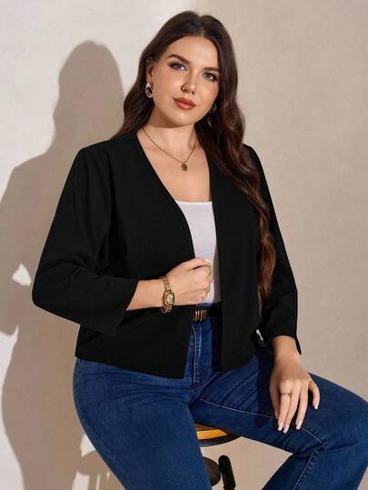 SHEIN LUNE 大码纯色前开襟短外套，秋季款