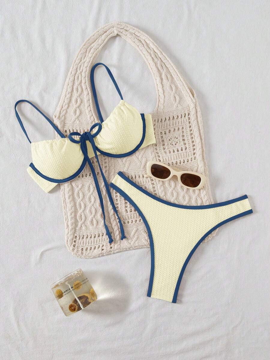 SHEIN Women's Sexy Lace-Up Front Bikini Swimwear Set, Summer Beach - Multicolor - View 1