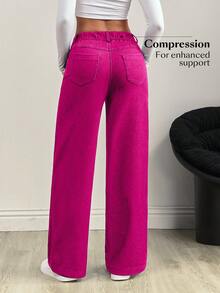 Flexra Quần jeans nữ cạp chun, có túi, chất liệu dệt kim, kiểu dáng đơn giản, đa năng. - Màu Hồng Tươi - Xem 2