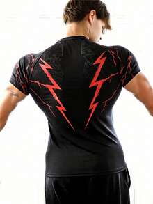 GymBeat 男士立领短袖修身休闲舒适运动T恤 - 黑色 - 查看 3