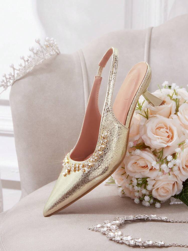 CUCCOO HITCHD Women's Pointed Toe Rhinestone Decor Elegant High Heels Valentine's Day Elegant Shoes