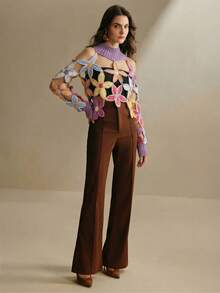 Anewsta Women's Fashionable Hollow Hand Hooked Petal Top - Bold Plum - View 6
