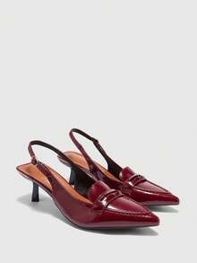 CUCCOO BIZCHIC Burgundy Pointed Toe Stiletto High Heel Fashionable Minimalist French Style Versatile Women Pumps, Spring/Autumn Valentine's Day - Burgundy - View 4