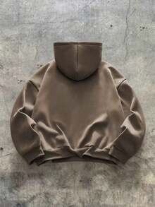 AXEPEAK Deconstructed Arched Split Casual Hoodie - Khaki - View 2