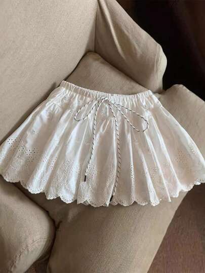 INAWLY Women's Solid Color Knotted Casual Versatile Jacquard Skirt