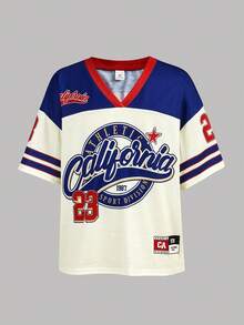 Tween Girls' Numeric Print V-Neck Loose T-Shirt And Shorts 2 Pieces Set, Casual Everyday Outfit - Multicolor - View 6