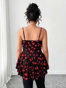 Elenzga 大码女式性感可爱爱心印花系带吊带背心，甜美海滩度假风红色爱心图案细肩带，度假V领系带吊带背心，适合情侣度假或派对，适合游泳、日光浴或海滩漫步，樱桃生日性感夏季上衣 - 黑色 - 查看 2
