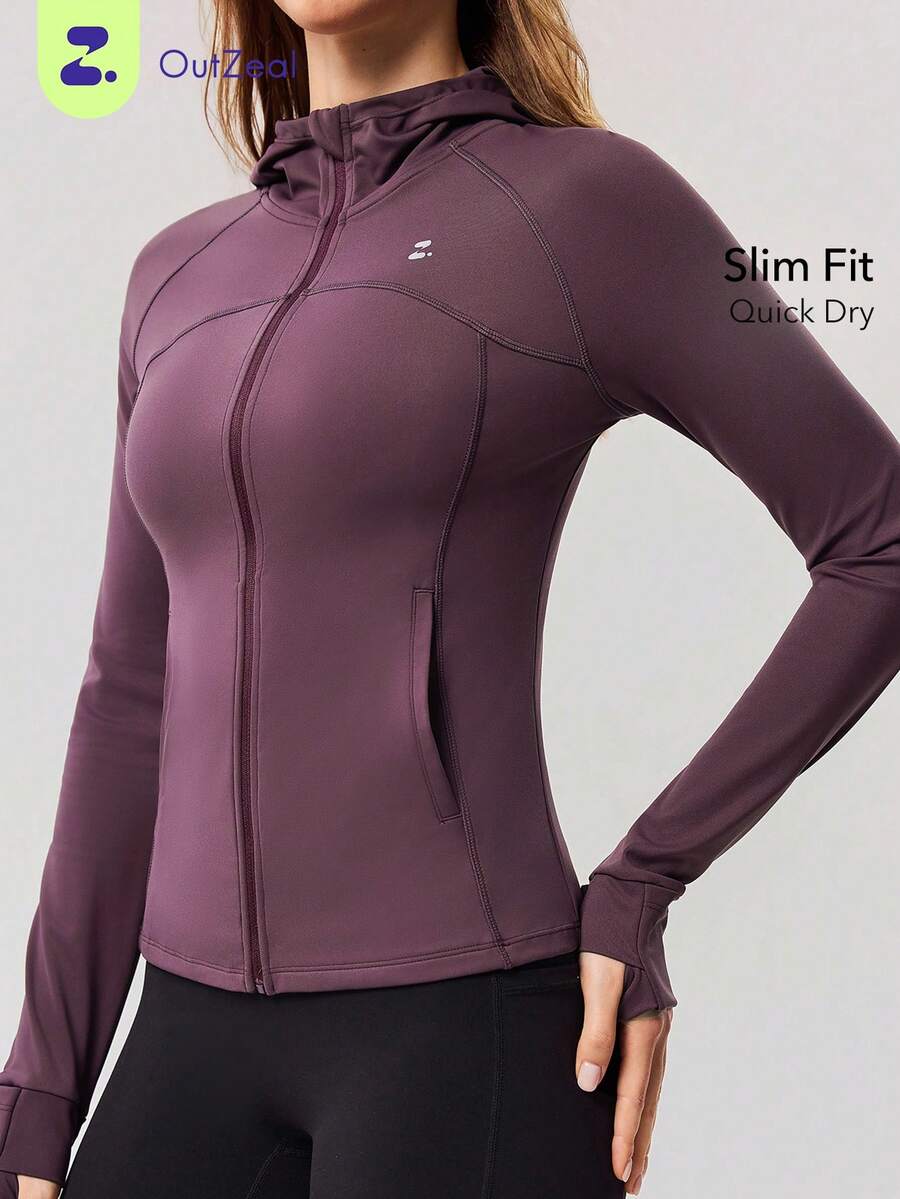 OutZeal Women Sports Jacket Black Daily Casual Quick-Drying Hooded Slim-Fit Side Pocket Active Tops - Purple - View 1