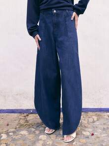 Nöista These Wide-Leg Dark-Wash Jeans Are A Chic Staple For Spring Break Outfits Outfits , Everyday Wear. Their Elegant Silhouette Offers A Polished Look Perfect For Work Or Casual Days. A Timeless Pair Of -Inspiredred Dark Denim Pants That Pair Effortlessly With Sweaters , Jackets For The Season. - Dark Wash - View 3